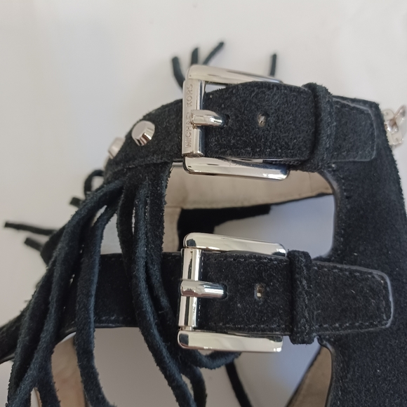 Michael kors bully suede fringe gladiator sandals zipper black women  size 81/2 - Picture 11 of 14